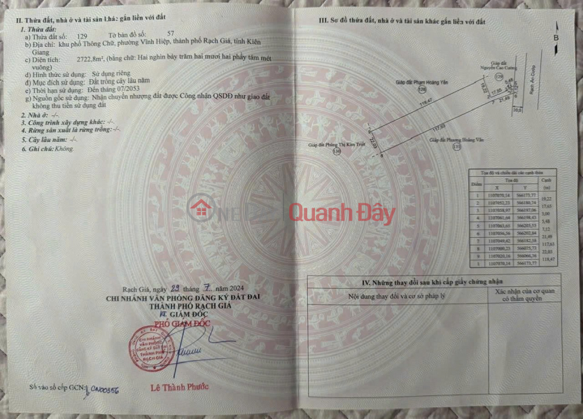 OWNER-OCCUPIED LAND - GOOD PRICE, URGENT SALE OF 2 ADJACENT PLOTS OF POTENTIAL IN RACH GIA CITY, KIEN GIANG PROVINCE Sales Listings