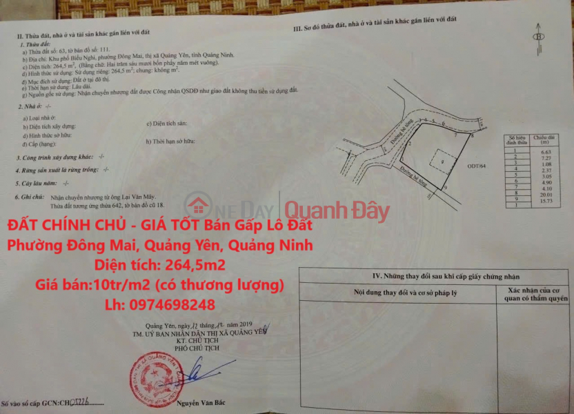 OWNER'S LAND - GOOD PRICE Urgent sale of land lot in Dong Mai Ward, Quang Yen, Quang Ninh Sales Listings