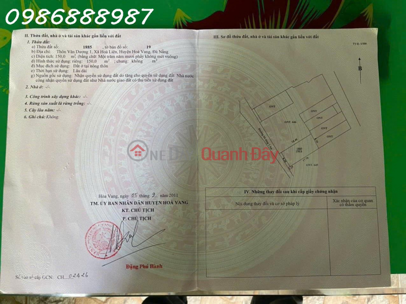 Property Search Vietnam | OneDay | Residential, Sales Listings, Need money to urgently sell 150m2 land plot full residential land Hoa Lien Commune, Hoa Vang, Da Nang