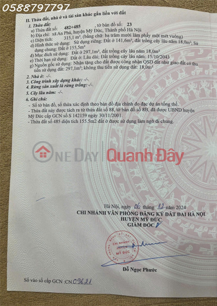 Owner needs to sell 159m2 of land in An Phu commune, My Duc, Hanoi, investment price Sales Listings
