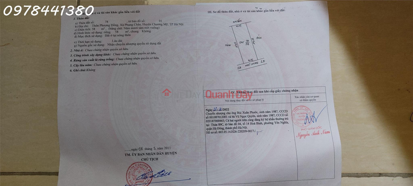 ₫ 21 Million Land for sale by owner with new red book in Phung Chau Commune, Chuong My, Hanoi