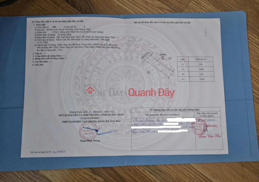 Property Search Vietnam | OneDay | Nhà ở, Niêm yết bán | Bán 238m2 View Trực Diện Sông Vệ Đức Lợi Mộ Đức, 100m2 thổ cư giá 1.5 tỷ