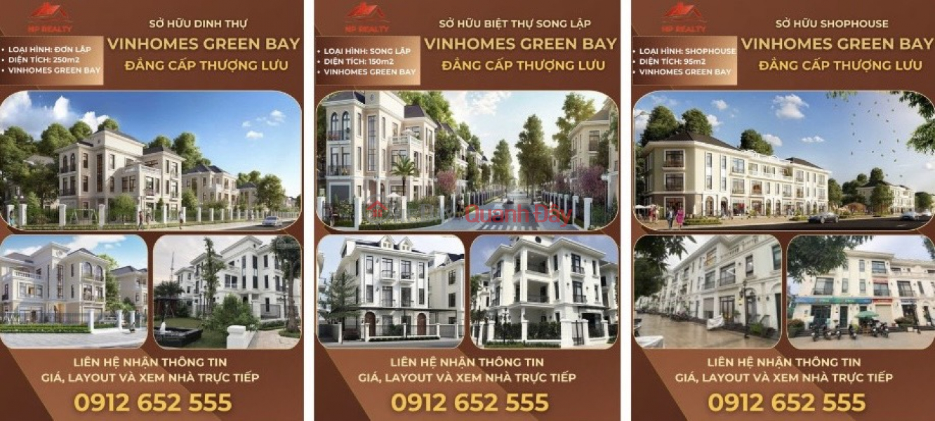 Owner needs to sell Single Villa (250m2),Semi-detached (150m2),Shophouse (95m2) Vinhomes Green Bay (no Sales Listings