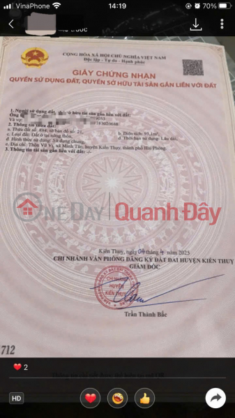 2.0x billion 93.1m2 Road frontage 401 Vu Vi - Minh Tan - Kien Thuy Zalo 0567222555 | Vietnam Sales, đ 2.1 Billion