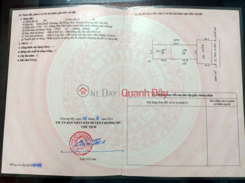 đ 30 Million, OWNER NEEDS TO SELL 119M2 LAND LOT IN DONG SON-CHUONG MY-HANOI