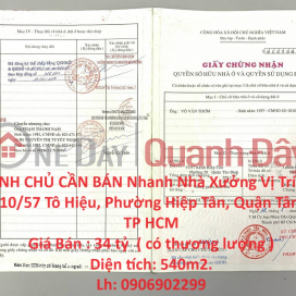 CHÍNH CHỦ CẦN BÁN Nhanh Nhà Xưởng Vị Trí Đẹp Tại Quận Tân Phú , TP HCM _0