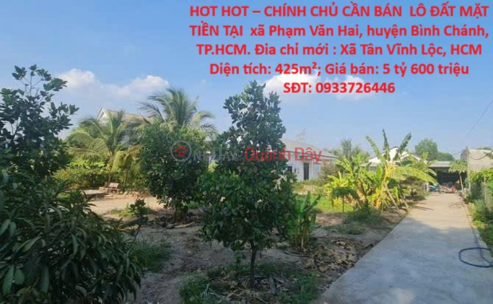 HOT HOT – OWNER NEEDS TO SELL A PLOT OF LAND WITH FRONTAGE IN PHAM VAN HAI COMMUNE, BINH CHANH DISTRICT, HO CHI MINH CITY Sales Listings