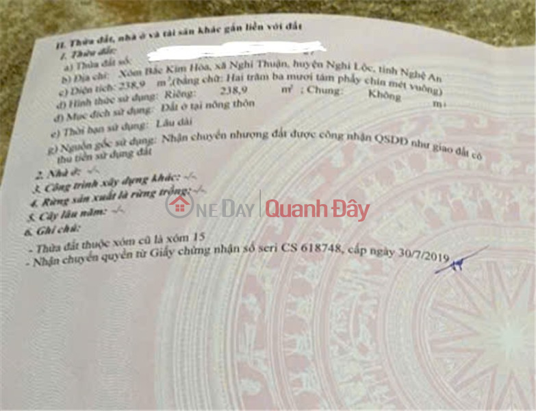 HOT HOT – BÁN ĐẤT GIÁ RẺ GẦN KHU CÔNG NGHIỆP WHA Tại Xã Nghi Thuận, Huyện Nghi Lộc, Nghệ An Niêm yết bán