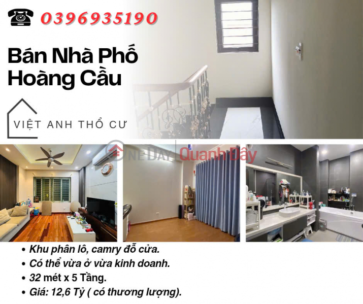 House for sale on Hoang Cau Street, Sidewalk, Toyota Camry parked at the door, Price: 12.6 billion, Contact: 0396935190. Sales Listings