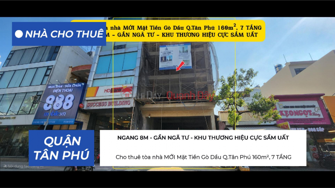 Cho thuê tòa nhà MỚI Mặt Tiền Gò Dầu Q.Tân Phú 160m²,7TẦNG - GẦN NGÃ TƯ Niêm yết cho thuê
