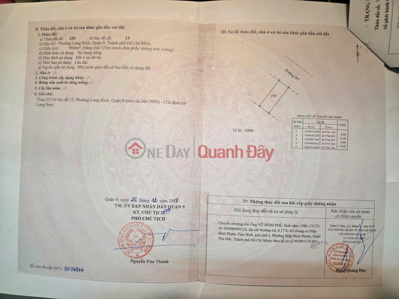 đ 4,7 tỷ Bán đất đường N15 Khu tái định cư Long Sơn, P.Long Bình, Quận 9, Tp Thủ Đức 99m2 4,7 tỷ.