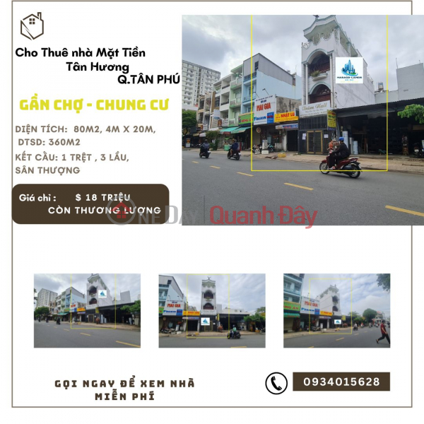 EXTREMELY RARE-Tan Huong Front House for Rent 80m2, 3rd Floor ST, 18 Million Rental Listings