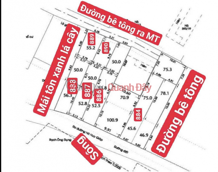 D2027 ️️ 4 plots of land with river view on Ha Huy Giap Street, District 12, Ho Chi Minh City, Shared Ownership, Alley Access, 3.x billion VND Sales Listings