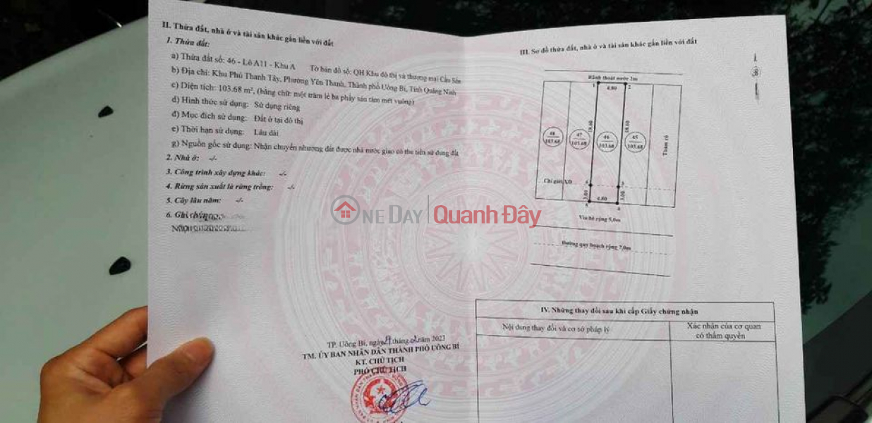 Property Search Vietnam | OneDay | Nhà ở Niêm yết bán Chính chủ cần bán nhanh lô đất Thuộc Khu Phú Thanh Tây - UÔng Bí.