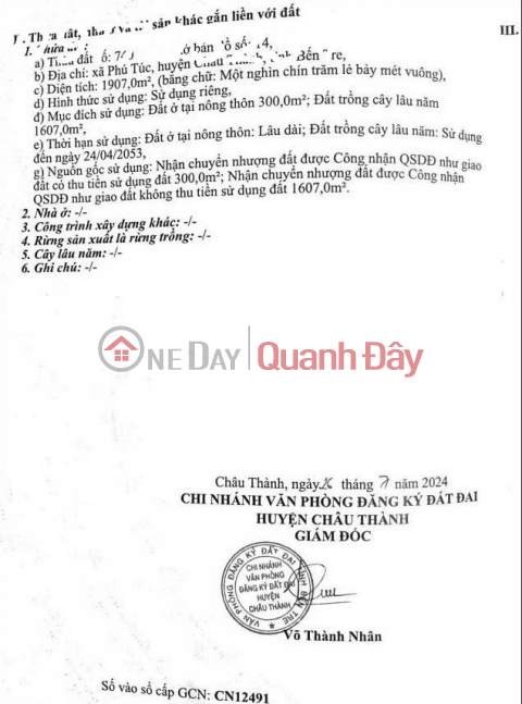 Bán đất tại Xã Phú Túc, Huyện Châu Thành, Bến Tre, DT 1.907 m2, giá 5,5 tỷ _0