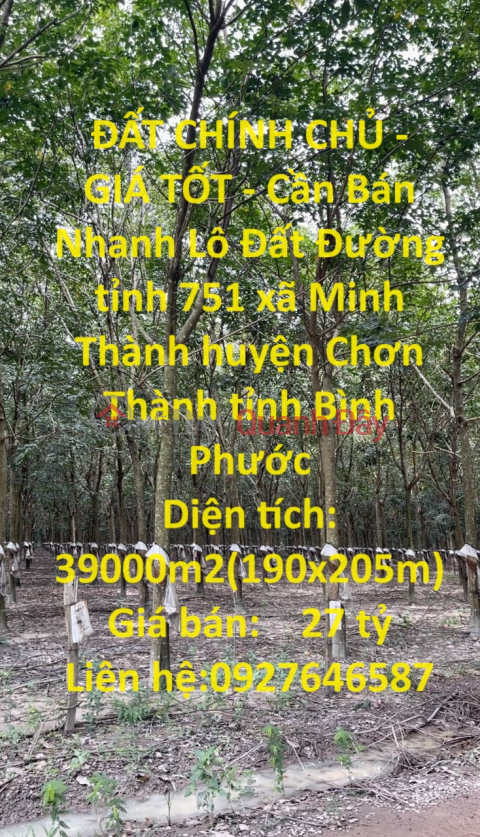 ĐẤT CHÍNH CHỦ - GIÁ TỐT - Cần Bán Nhanh Lô Đất Mặt Tiền Đẹp Trồng Cao Su Khu Công Nghiệp Becamex Chơn Thành _0