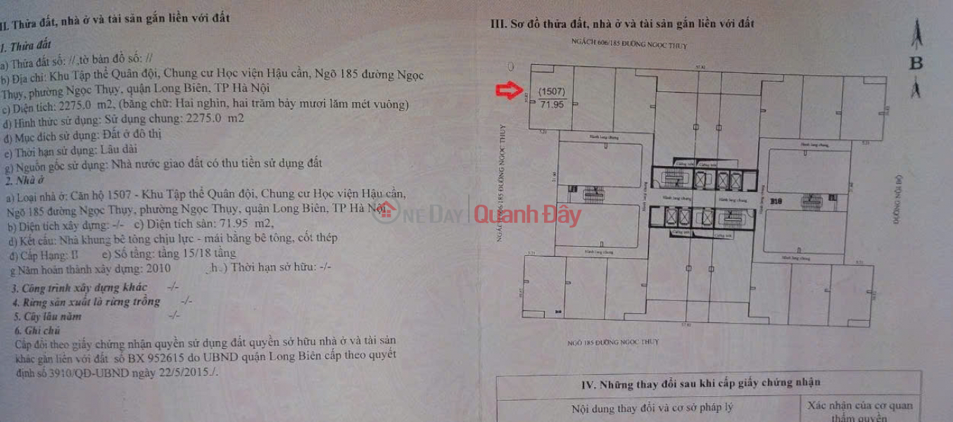 đ 3 Billion Owner needs to resell HVHC apartment 72m2, price: 3.0 billion - Khai Son City, Long Bien District, Hanoi