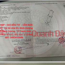 ĐẤT ĐẸP – GIÁ ĐẦU TƯ - CẦN BÁN LÔ ĐẤT TẠI Số nhà 93, Đinh Hương 2, P.Đông Cương, TP.Thanh Hóa _0