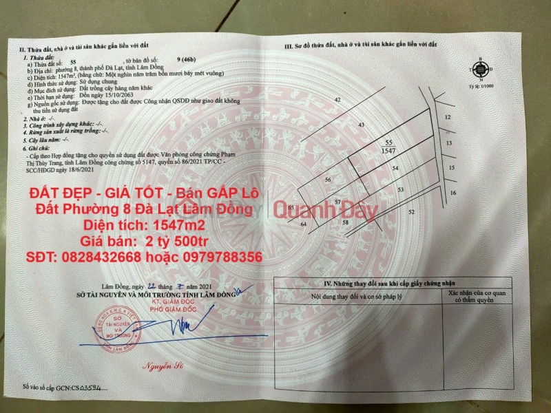ĐẤT ĐẸP - GIÁ TỐT - Bán GẤP Lô Đất Phường 8 Đà Lạt Lâm Đồng Niêm yết bán