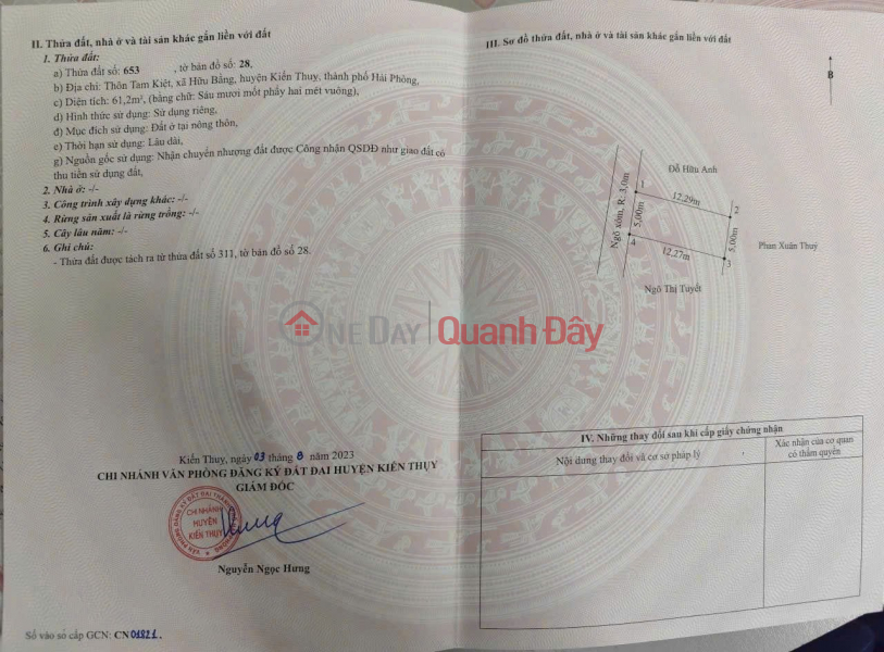 SIÊU PHẨM GIÁ RẺ TUYẾN 2 ĐƯỜNG 405 – HỮU BẰNG, KIẾN THỤY – CHỈ 1,XX TỶ – ZALO 0567 222 555 Niêm yết bán