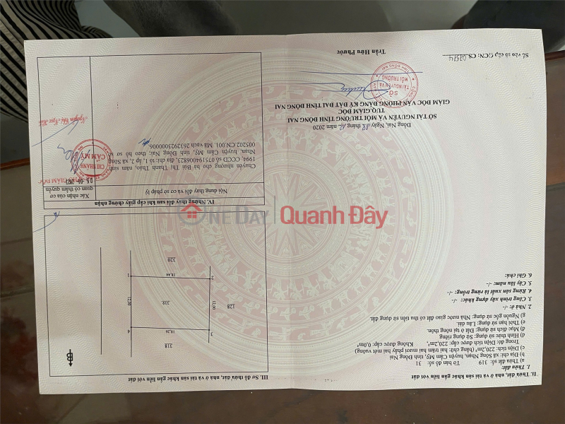 PRIME LAND – GOOD PRICE – OWNER SELLING LAND in Song Nhan Commune – Cam My District – Dong Nai Province Sales Listings