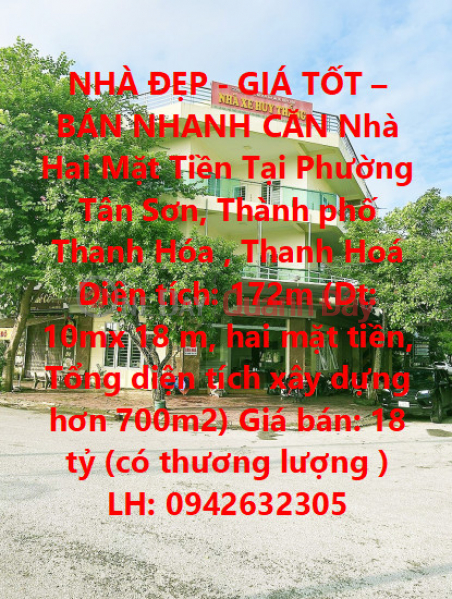 NHÀ ĐẸP - GIÁ TỐT – BÁN NHANH CĂN Nhà Hai Mặt Tiền Tại Đường 39m Phường Tân Sơn, TP Thanh Hoá Niêm yết bán