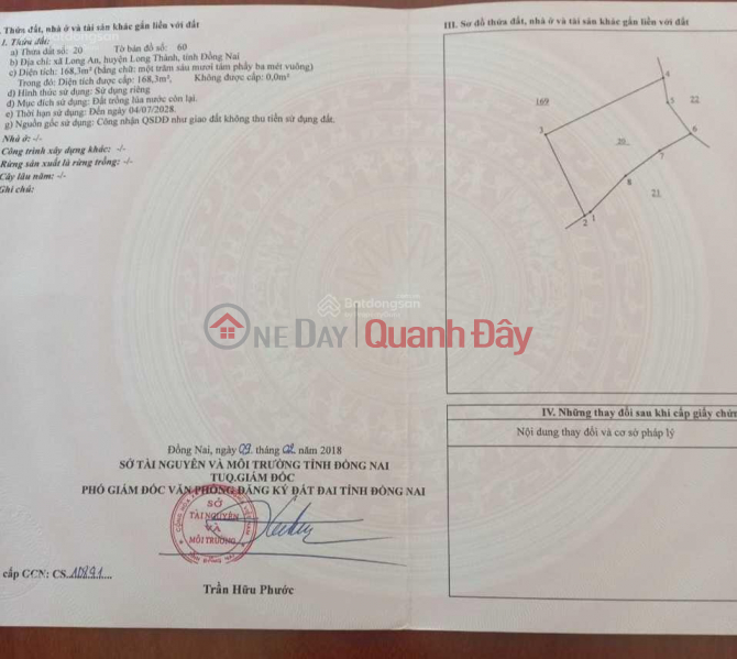 Property Search Vietnam | OneDay | Nhà ở Niêm yết bán | Bán 2.318m2 = 4 tỷ 6 tại Xã Long An, Huyện Long Thành, Tỉnh Đồng Nai.