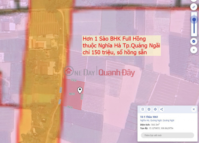 Hơn 1 sào đất (560m2) BHK full hồng Quy hoạch đất ở Tp.Quảng Ngãi chỉ 150 triệu | Việt Nam, Bán, ₫ 150 triệu