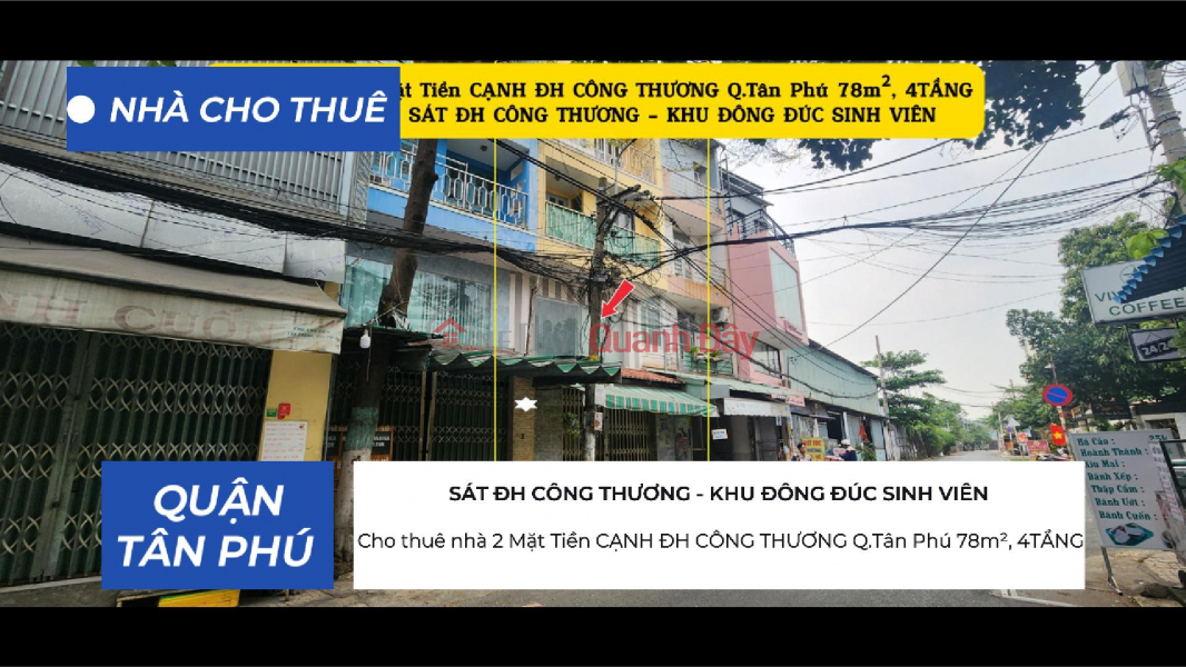 House for rent, 2 street frontages, next to University of Industry and Trade, Tan Phu District, 78m², 4 floors, 33 million VND. Rental Listings