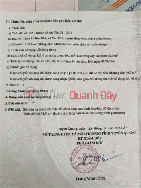 Owner Needs to Sell a Lot of Land on Highway 2 at KLM 47, Ham Yen, Tuyen Quang Sales Listings