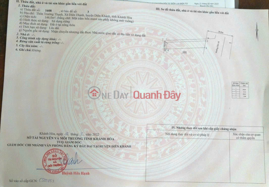 OWNER'S LAND - Good price - Beautiful location in Truong Thanh village, Dien Thanh commune, Dien Khanh, Khanh Hoa Vietnam, Sales | đ 2.04 Billion