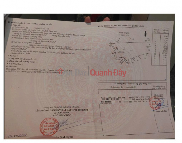 HOT HOT – OWNER URGENTLY NEEDS TO SELL A PRIME PLOT OF LAND IN PHU LY COMMUNE, VINH CUU DISTRICT, DONG NAI PROVINCE. Sales Listings