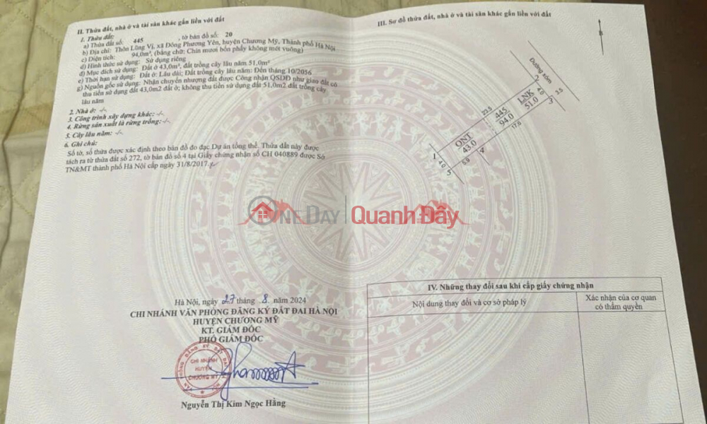 đ 20 Million OWNER NEEDS TO SELL 94M2 LAND LOT IN DONG PHUONG YEN-CHUONG MY-HANOI