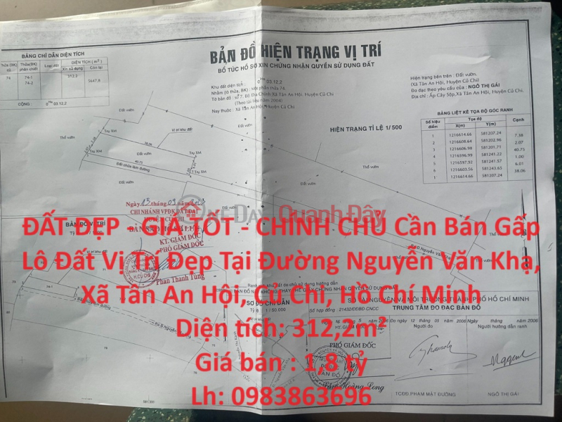 BEAUTIFUL LAND - GOOD PRICE - OWNERS Need to Urgently Sell Land Lot in Nice Location in Tan An Hoi, Cu Chi - HCM Sales Listings