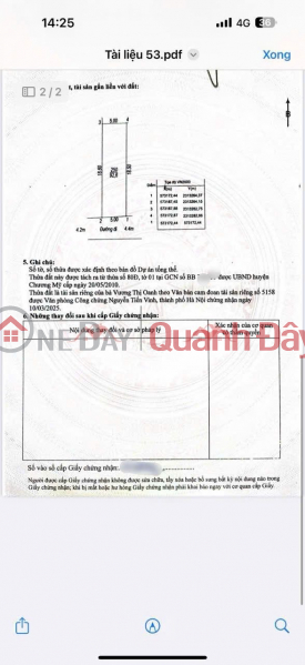 đ 5.1 Billion | OWNER SELLS LAND LOT OF 92.6 METERS IN THUY HUONG-CHUONG MY WARD-HANOI