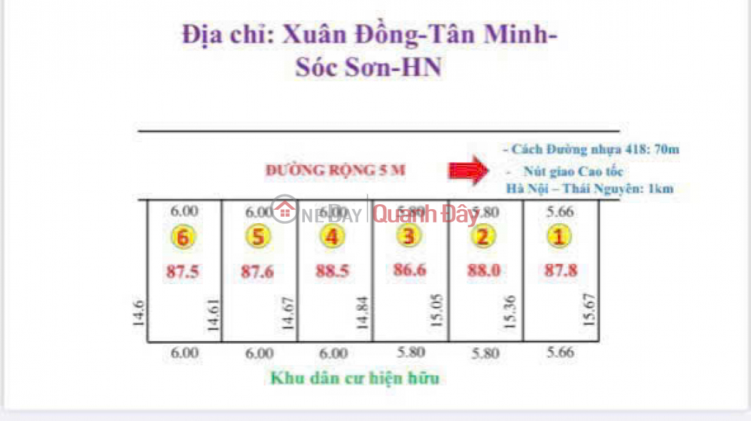 Property Search Vietnam | OneDay | Nhà ở Niêm yết bán DT- 88,5 M FUN THỔ CƯ - MĂT 6 HẬU 6 KH TIỀN Ổ ĐẤT VÔNG ĐÉT ĐẸP NHƯ HOA HẬU - DC TẠI XUÂN ĐỒNG XÃ SOCS SƠN TP