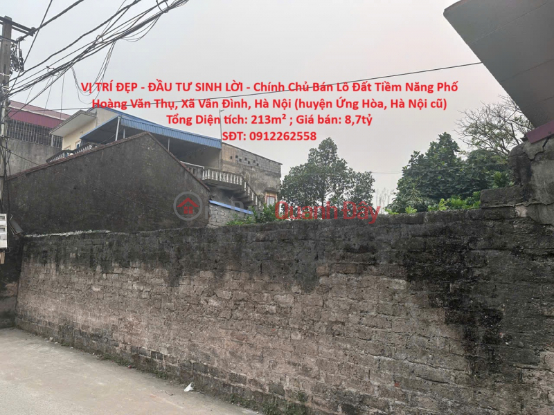 VỊ TRÍ ĐẸP - ĐẦU TƯ SINH LỜI - Chính Chủ Bán Lô Đất Tiềm Năng Phố Hoàng Văn Thụ, Xã Vân Đình, Hà Nội Niêm yết bán