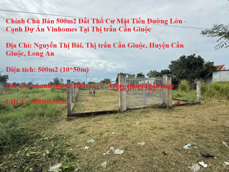 Owner Sells 500m2 Residential Land Fronting Main Road - Next to Vinhomes Project in Can Giuoc Town Sales Listings
