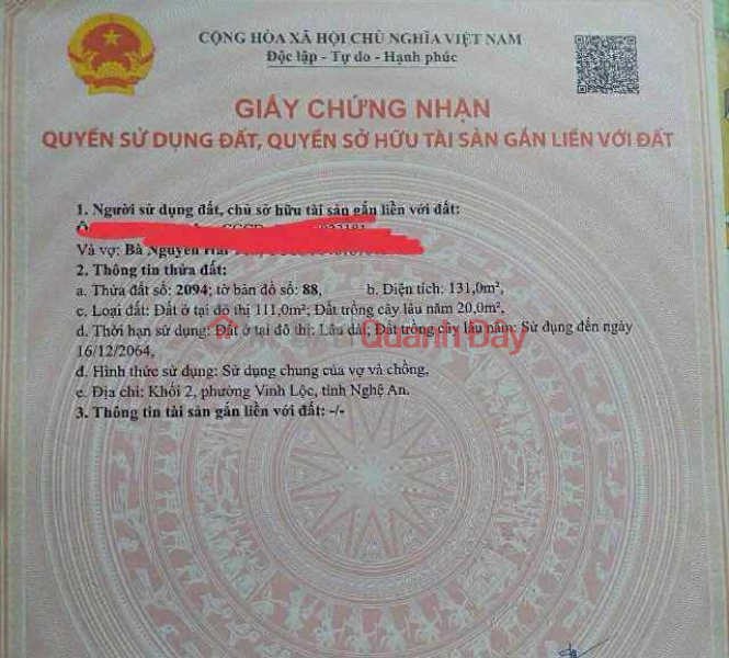 Land for sale in Hamlet 2, Nghi Phong, near the school and the commune office. Sales Listings