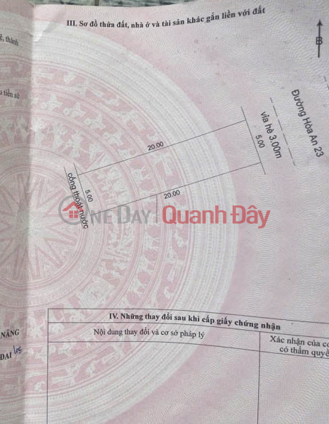 Lô đất MT đường Hoà An 23 Phường An Khê Tp Đà Nẵng Niêm yết bán