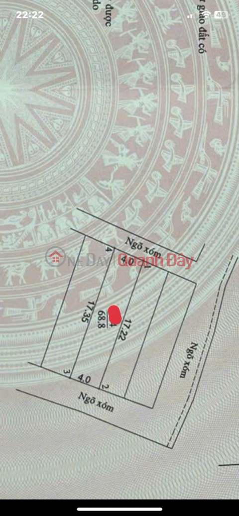 The owner needs to sell a plot of land in Quan Cham village, Phu Nghia Chuong My commune, Hanoi, Dt68'8 m, radius of several hundred meters. _0