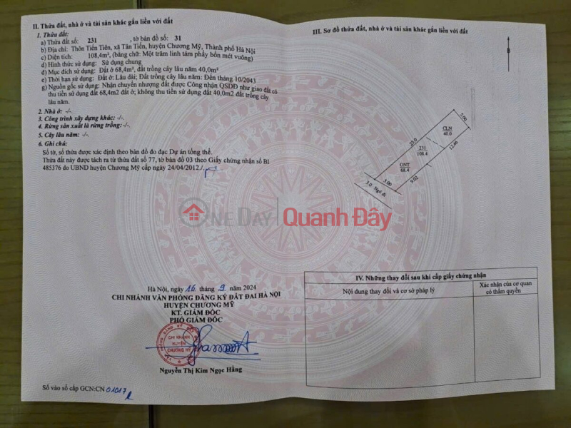 CHÍNH CHỦ BÁN LÔ ĐẤT ĐẸP 108,4M TẠI TÂN TIẾN-CHƯƠNG MỸ HÀ NỘI, Việt Nam | Bán | đ 10 triệu