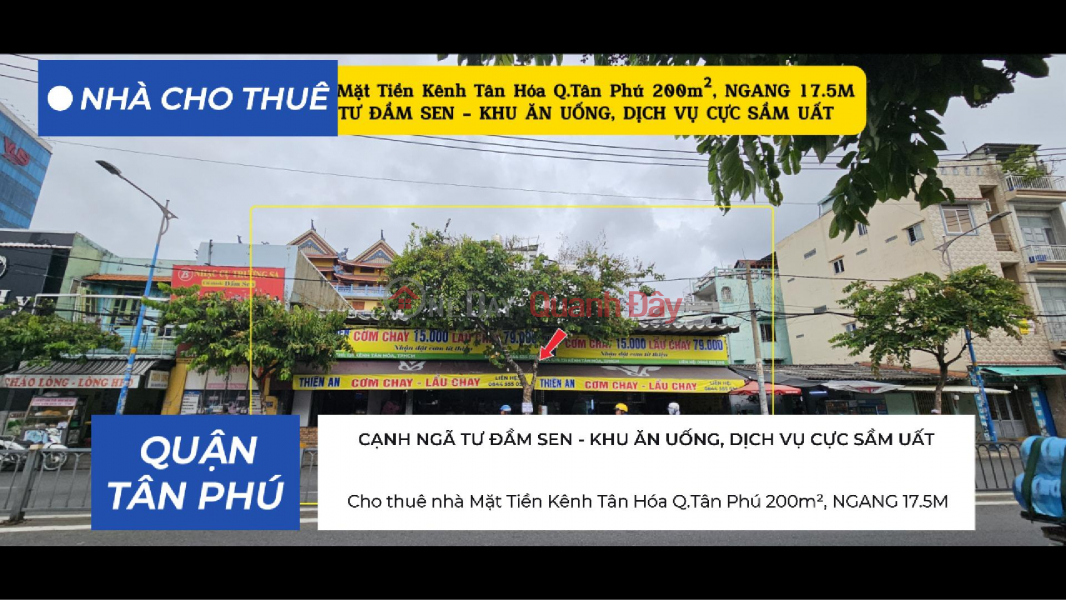 House for rent on Tan Hoa Canal frontage, Tan Phu District, 200m², 17.5m wide - next to Dam Sen intersection. Rental Listings