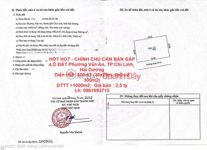 HOT HOT - CHÍNH CHỦ CẦN BÁN GẤP LÔ ĐẤT Phường Văn An, TP Chí Linh, Hải Dương Niêm yết bán