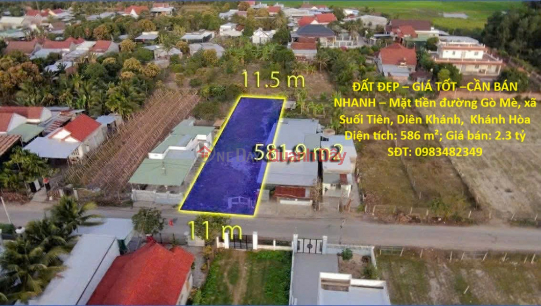 ĐẤT ĐẸP – GIÁ TỐT –CẦN BÁN NHANH – Mặt tiền đường Gò Mè, xã Suối Tiên, Diên Khánh, Khánh Hòa Niêm yết bán