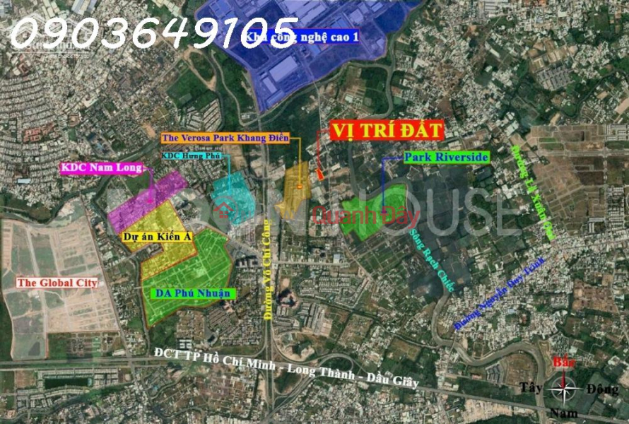 The bank sells 3583m2 of land on Bung Ong Thon street, Phu Huu ward, contact: 0903649105 Sales Listings