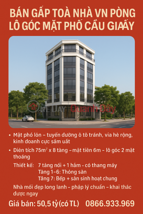 BÁN GẤP TÒA NHÀ VĂN PHÒNG LÔ GÓC CẦU GIẤY – 8 TẦNG THANG MÁY – MẶT PHỐ KINH DOANH ĐỈNH CAO – GIÁ 50,5 TỶ _0