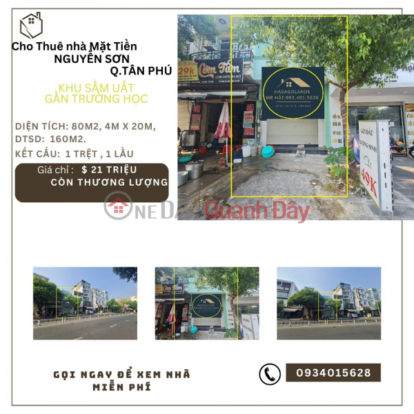 Cho thuê nhà mặt tiền Nguyễn Sơn 80m2, 1Lầu, 21Triệu, gần trường học Niêm yết cho thuê