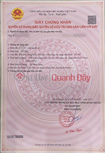 Property Search Vietnam | OneDay | Nhà ở Niêm yết bán | ĐẤT ĐẸP - GIÁ TỐT - Bán GẤP Lô Đất Tiềm Năng Tại Xã Tân Lợi ĐỒNG Phú Bình Phước