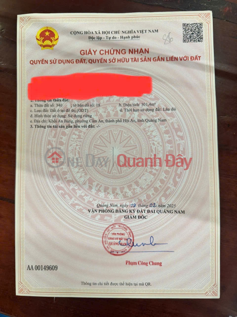 ĐẤT CHÍNH CHỦ - MẶT TIỀN Đường Nguyễn Phan Vinh, Phường Cẩm An, TP Hội An, Quảng Nam _0
